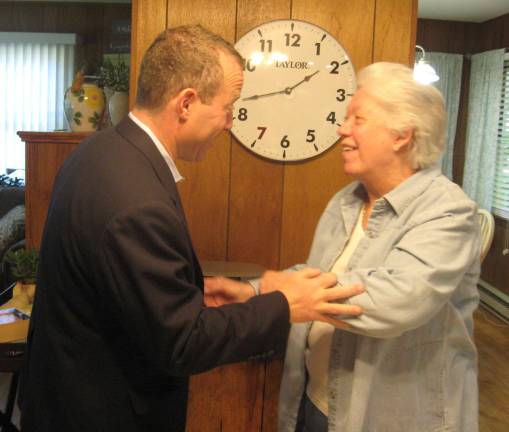 Ann McGivney met Congressman Gottheimer with smiles and hugs.