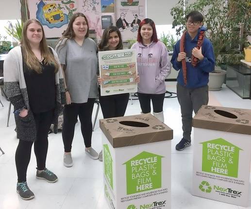 The pioneering members of the new “Green Team” at Vernon Township High School are: from left, Rachel Barnable, Hannah Bailey, Elizabeth Magella, Estreya Tirado and Kennedy Truong.