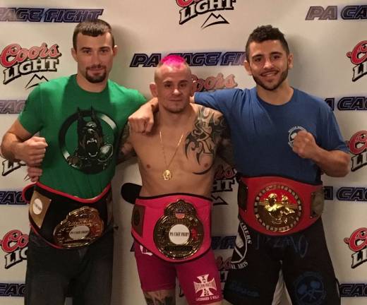 Jim Fitzpatrick (Left), Sean Santella (Center) and Joe Tizzano (Right) all were victorious in their title fights at PA Cage Fight 29.