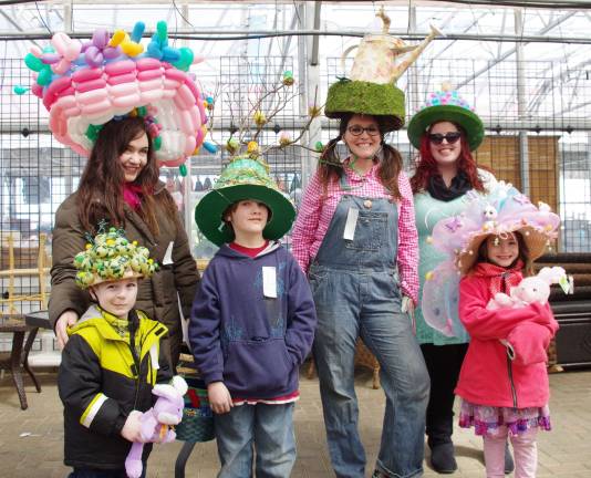 Easter Bonnet Contest winners in the adult and children&#xfe;&#xc4;&#xf4;s categories were from left Michael Stickley Jr., 5, of Hamburg (3rd), Kerry Tobin of Highland Lakes (2nd), Ozzie Tobin, 9, of Highland Lakes (1st), Hope Foley of Hawthorne (1st), Tina Zancha of Dingmans Ferry, Pa. (3rd), and Audrey Foster, 5, from Milford, Pa. (2nd).