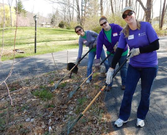 Land Conservancy holds project at Avian Wildlife Center Pictured are employees from Selective Insurance located in Branchville, who participated in the project. From left are: Nicole Gregan, Mary Kramer & Emily Calafiore.
