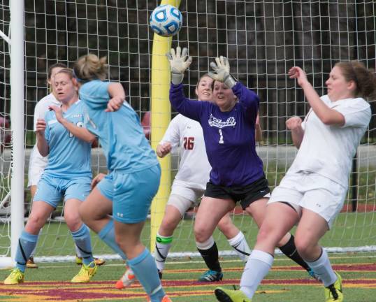Holly Lutz is shown as a goalkeeper on the Norwich women's soccer team.