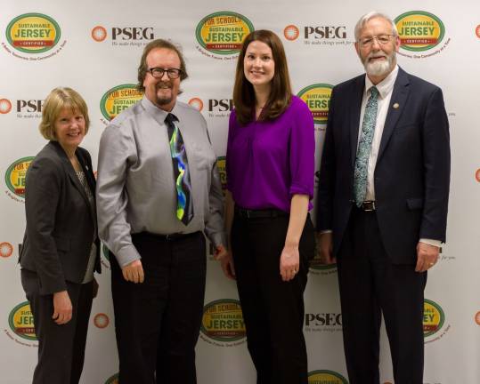 Pictured, from left, Donna Drewes, co-director of Sustainable New Jersey, Michael Furrey, chairperson of Vernon Greenway Action Advisory Committee; Lisa gleason, corporate Responsbility Stakeholder Engagement Specialist, PSEG; and Rick Dovey, chairman of Sustainable Jersey Board of Trustees.