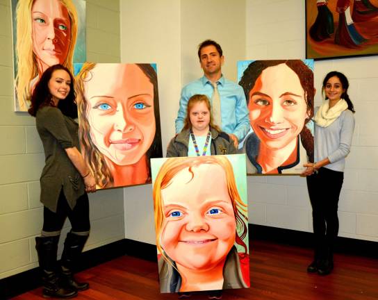 VTHS art teacher creates student art gallery Doug Miller, back, center, poses with some of this yearþÄôs subjects of his oil paintings. From left, Jewel Vanderhee, Tara VanHouten and Tara Cartier.