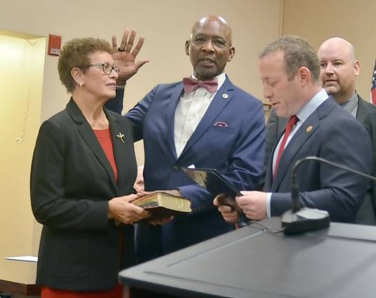 U.S. Rep. Josh Gottheimer swears in Vernon Mayor Howard Burrell on Jan. 1.