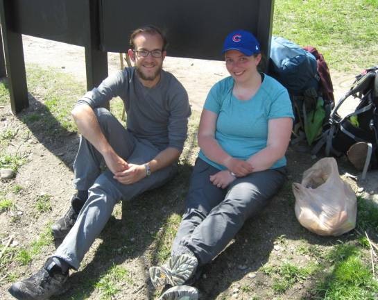 This hiking couple from Indiana took a rest as they're hiking from Virginia to Maine. They've traveled the Appalachian Trail for 39 days.