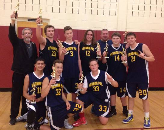 The Vernon PAL boys 9th/10th grade basketball team went 7-1 in the spring season at Hoop Heaven in Whippany. The team is coached by Steve Meyer and Jay McVeigh and they finished the season by winning the championship game against the East Hanover Saints on June 2.