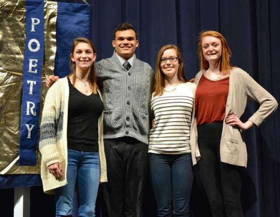 Vernon Township High School's Poetry Out Loud winners, from left, Jessica Dunlop, Ethan Metz, Blake Harrsch, and Shannon Rogers.