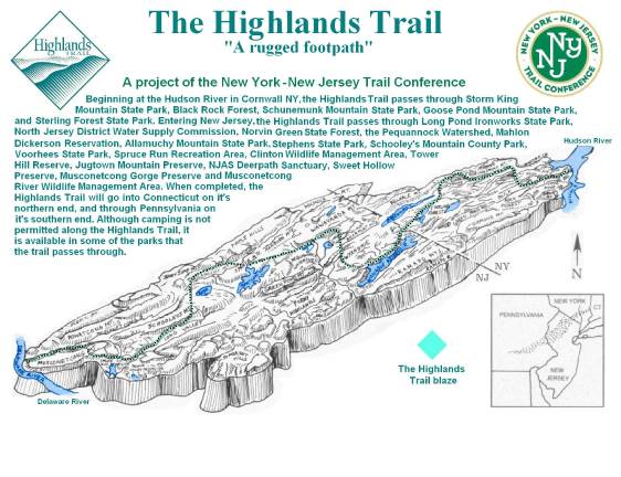 The Highlands Trail extends more than 150 miles from Storm King Mountain on the Hudson River in New York south to Riegelsville, N.J., on the Delaware River.