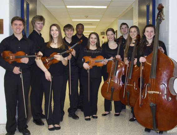 The VTHS Chamber Orchestra is comprised of, from left, Alexander Gaura, David MacMillan, Jessica Dunlop, Trevor Hazell, William Murphy, Brittany Gaule, Victoria Meneses, Ethan Kolonoski, Kaitlyn Ambrose, and Hannah Lowery.