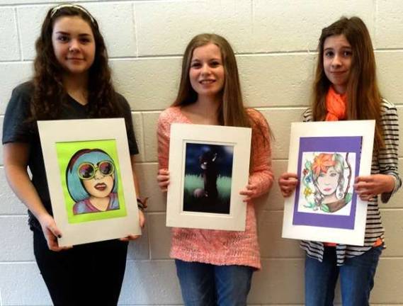 Glen Meadow students' work to be displayed From left, Glen Meadow students Nora Doonan, Tiffany Viera and Kaitlyn Burke are shown. They will have their artwork displayed in the Vernon Township Board of Education office.