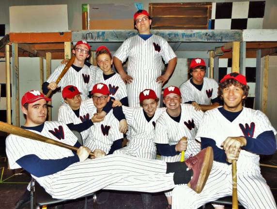 Highland Stage Presents Damn Yankees The Washington Senators team, headed by Coach Van Buren, played by William Flaherty, 18, of Vernon.