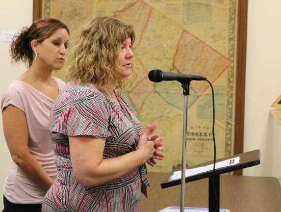 Tracy storms (left) and Elise McGaughran address the Sussex council about a public outdoor smoking ban.