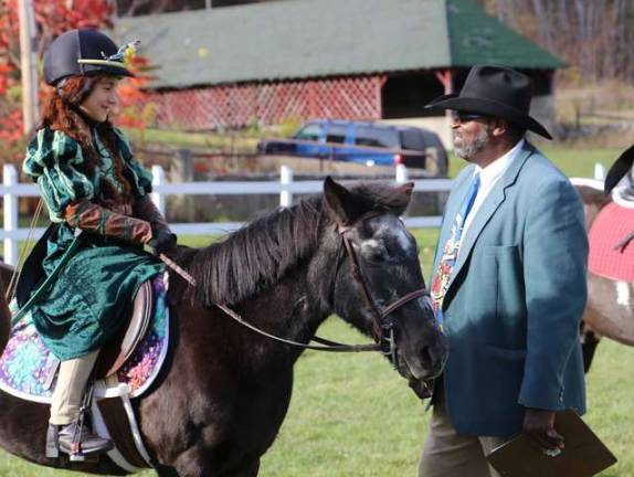 Chaya Ortega of Lafayette and Judge Kennis &quot;Buttons&quot; Fairfax of Westfield at the North West Jersey Horse Show and Costume Competition, Lusscroft Farm, Beemerville.