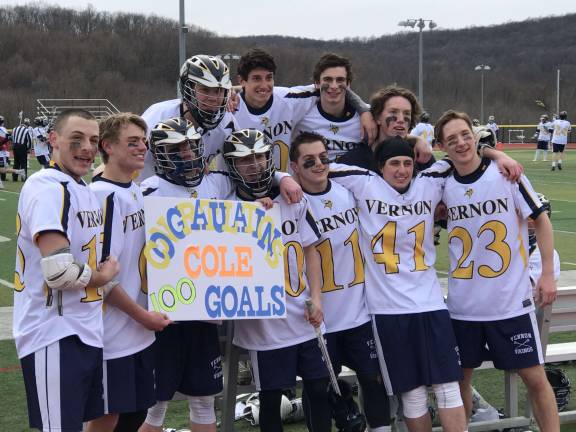 Senior Cole Genneken scored his 100th career goal in the Vikes 12-7 win over Delaware Valley, PA on April 9. The goal was assisted by Kevin Parisi.