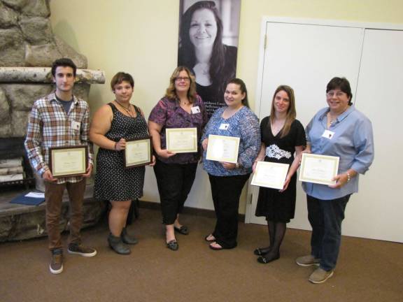 From left, Scholarship Awards were presented to Andrew Amati, Kayla Bross, Sandra Zaruba, Kelly White, Yolanda Dones and Lois De Luccio at Project Self-Sufficiency&#x2019;s annual Celebration of Literacy.