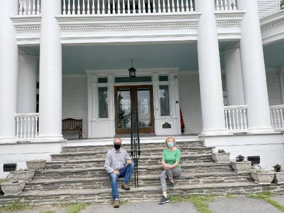 ART director Jeffrey Stocker (left) with musical director Sandy Stalter on the steps of the Columns Museum. The musicians will perform on the porch.