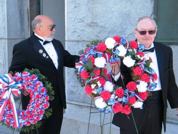 Photos by Viktoria-Leigh Wagner Veterans Elks Chaplin Frank Kreutle and two-year Sussex Elks Trustee Jim Adams present the wreath laying during the ceremony.