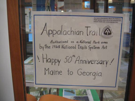 The Sussex- Wantage Library display has various items, photos and memorabilia of the Appalachian Trail.