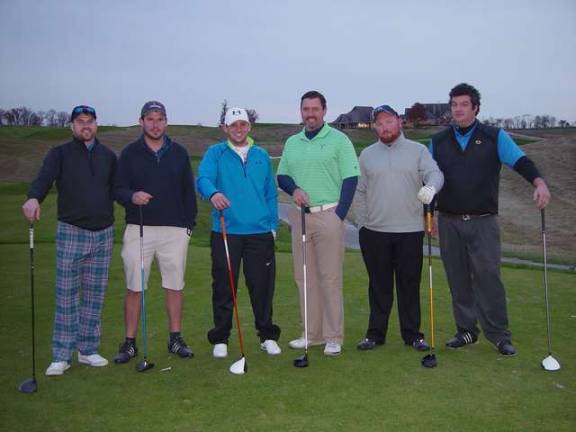 The playoff golfers: Dan Hintzen &amp; Roddy V for team Great Gorge, Rob Zimmerer &amp; Jamie Connelly for Team Ballyowen &amp; Ryan Michener &amp; James Fox for Team Black Bear.