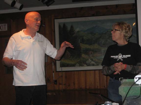Seniors recognize veterans Mark and Nancy Wolfe discuss the necessity of Supplies for Soldiers with their Highland Lakes audience.