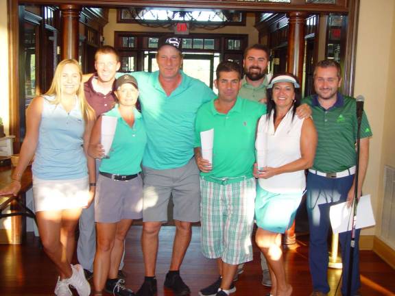 Ballyowen hosts Crystal Cup qualifier Winning team of Mary Lou Nicoletti, Tony Alfano, Dona Wallerius and Robert Wallerius with Crystal Springs Mark Melillo and staffers.
