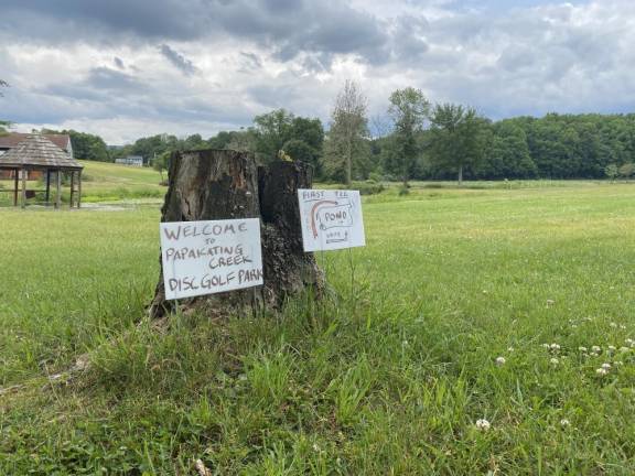 Signs welcome visitors to the new Papakating Park in Wantage.