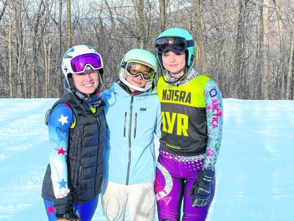 SKI2 From left are Kelsey Callahan, Grace Tavares and Gabrielle Tavares. All three competed in the New Jersey Interscholastic Ski Racing Association Race of Champions. (Photos by Kerry Ludeking)