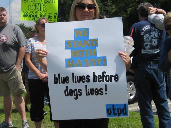 Melissa Day voices her opinion at the Vernon Township demonstration.