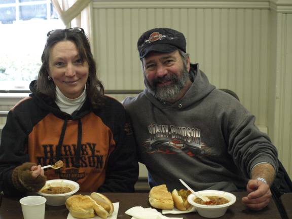 Van drives into motorcyclists Rita and Kevin Bahr of Hopatcong after a chilly tour of Sussex County.