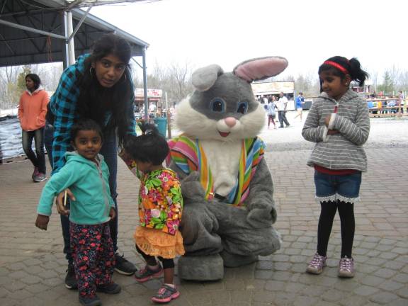 The Easter bunny greets visitors at Heaven Hill Farm during the annual Easter egg hunt.