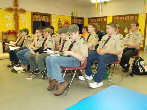 Photo by Vera Olinski Boy Scouts listen to a presentation by Wantage Township Committeeman Ronald Bassani.
