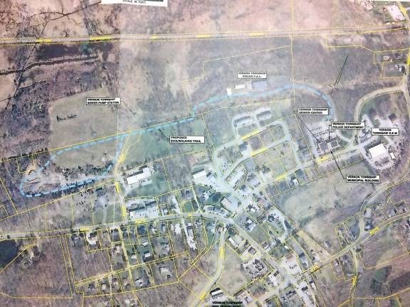 Map of the proposed trail that would run through Vernon near the town center (Photo by Diana Goovaerts)