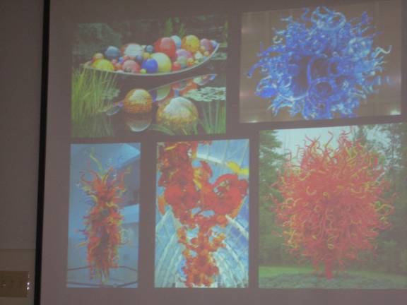 PHOTOS BY JANET REDYKE A sampling of artist Dale Chihuly appears on the presentation screen.