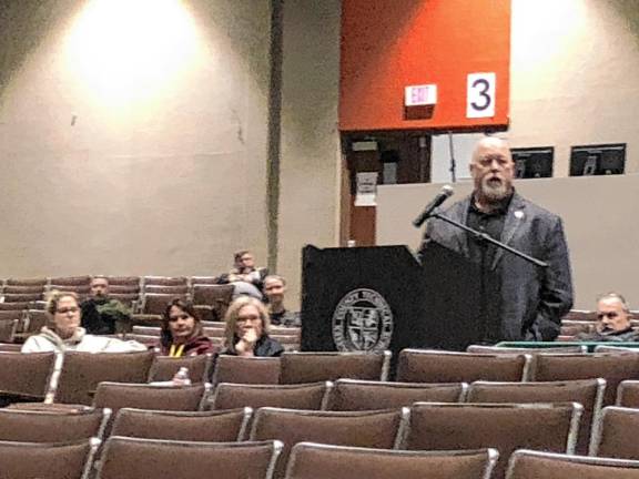 Sussex County Commissioner Earl Schick speaks at the meeting.