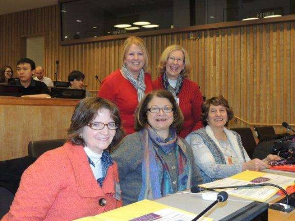 Women travel to business conference at U.N. Members from Sussex and Warren County branch Epsilon Chapter are: standing, Peggy Stewart, Barbara Henderson;seated, Maureen McGrath, Angela Sepe, and Evelyn Plumb.