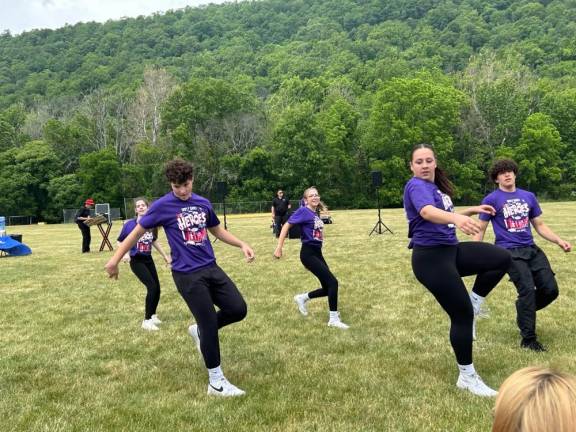 Simply Dance students perform at Vernon Day on Saturday, June 10. In front row, from left, are Lucas Barbarise, Sydney Schwerdtfeger and Eric Rosario and in back row, from left, are Lauren Osborne and Paige Quimbly.
