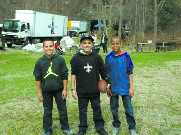 Three of the local football players turned actors. (L to R) Antonio Ciasullo, 10, of Ogdensburg, Ayden Alexander, 9, of Hardyston, and Ivan Hicks Jr., 10, of Franklin.