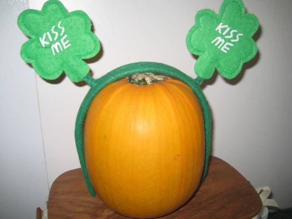 Cathy Rohner of Greenwood Lake, N.Y. &quot;Home grown pumpkin in my garden. Picked for Halloween, made it to Thanksgiving, then decorated for Christmas, New Years, Valentine Day and now for St. Patricks Day. I have the Easter Bunny ears ready.&quot;