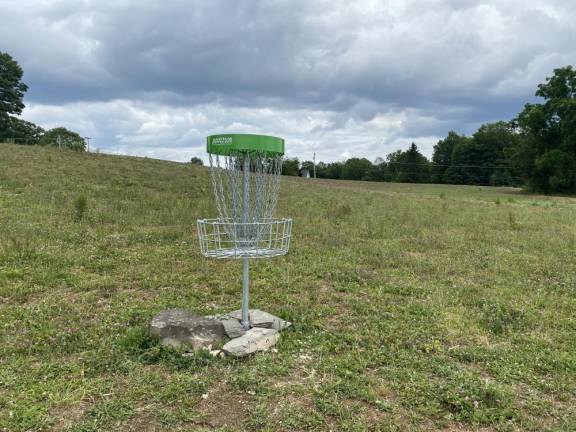 Some disc golf holes are in the open.