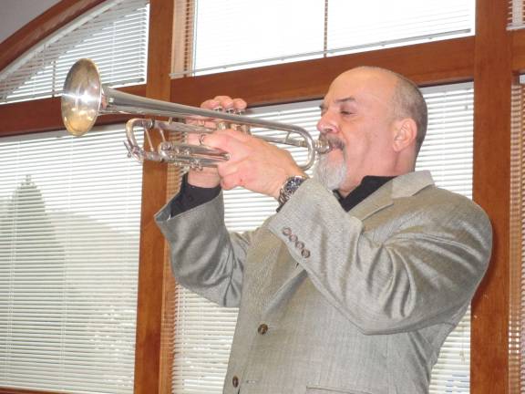 West Milford musicians perform at Sussex-Wantage Library Photo by Viktoria-Leigh Wagner West Milford resident Vincent Cutro performs "A Flower is a LOvesome Thing" on Sunday at the Sussex-Wantage Library.