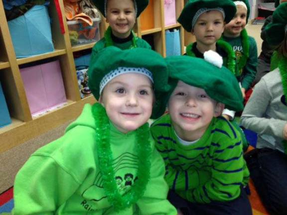 Elaine Bushey of Augusta, N.J. &quot;Rocco Sandman and Ryder Silverthorne are all smiles at the Rainbows of Learning Child Care Center's St. Patrick's Day Celebration.&quot;