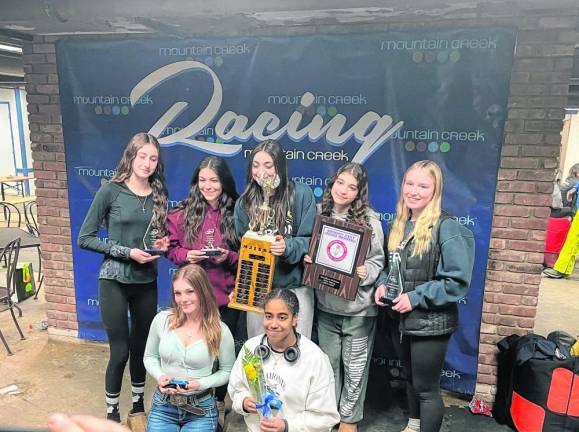 SKI1 The Vernon Township High School girls ski team took first place in the New Jersey Interscholastic Ski Racing Association Team State Championships. (Photo by Kerry Ludeking)