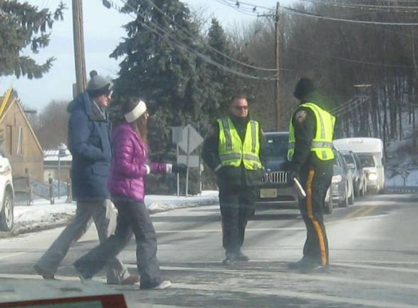 Vernon's finest were on hand keeping pedestrian skiers safe at Mountain Creek South.