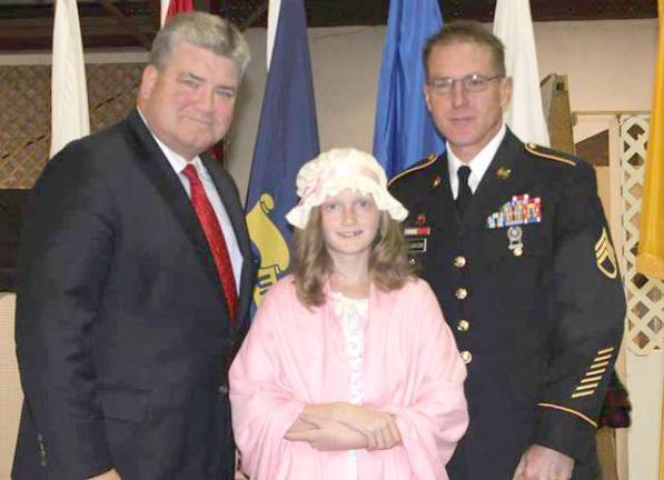 Hannah Van Blarcom, a student at Glen Meadow Middle School, is shown with her father, right, and state Sen. Steve Oroho.