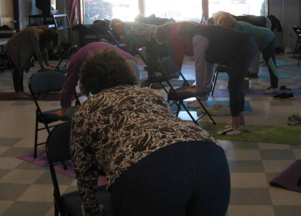 Tabletops using a chair maintains a stress relieving stretch.