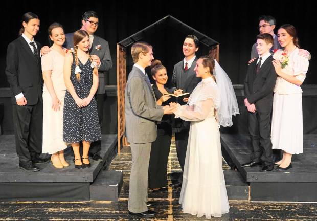 High Point presents 'Our Town' PHOTO BY VERA OLINSKI George Gibbs, Jonathan Cohrs, marries Emily Webb, Gabrielle Ramaglino, in High Point Regional High School's production of "Our Town."