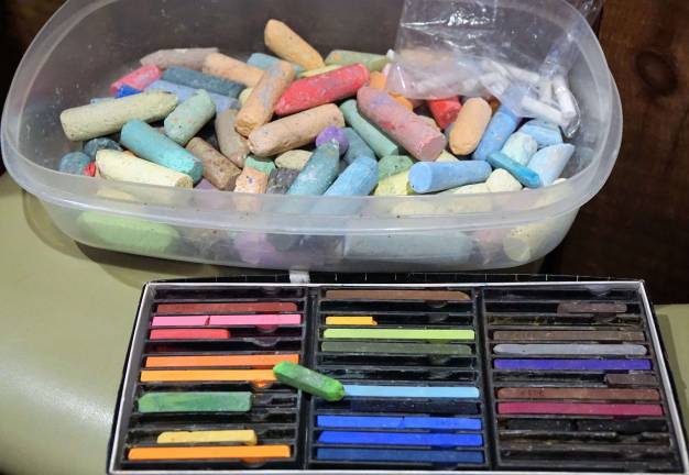 Chalk and pastel chalk which the students used for the new mural.