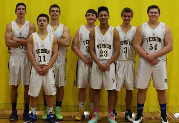 Seniors on the Vernon boys' basketball team were: Logan Costello, Jordan Vallelanes, Luke Venskus, Tyler Klos, Brandon Kinsella, Tom Ryder, Matt Emerson.