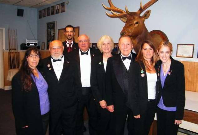 Sussex Elks House Committee and Lodge officers, from left, Ava Sandersen Schark, Chaplain Frank Kreutle, Exalted Ruler Jesse Morgan, Raymond Shone, Secretary Carol Lee with husband Fred Spages, Tiler Patty Green and Inner Guard Ashley Green.